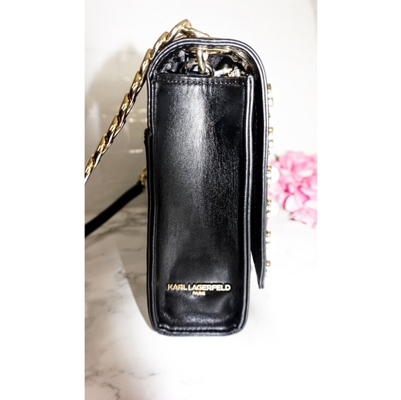 KARL LAGERFELD CHEVRON BAG WITH PEARL TRIM - Picture 2 of 4